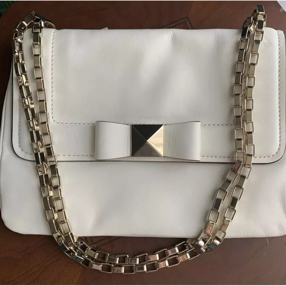 Kate Spade White and Gold Clutch with Bow Detail